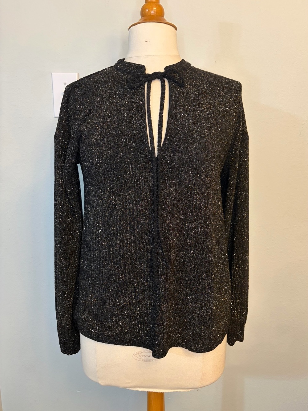 Endless Rose Black Sparkle Tie-Neck V-Neck Sweater - Picture 2 of 11